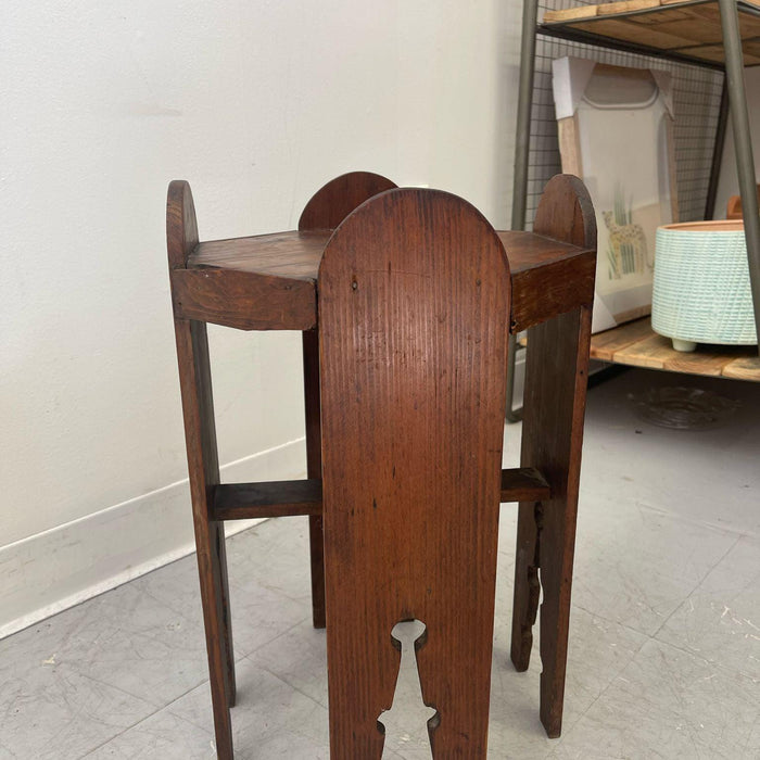 Vintage Handmade Carved Wood Petite Side Table.