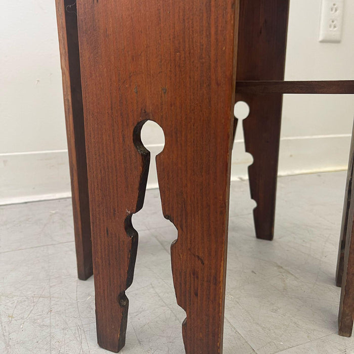 Vintage Handmade Carved Wood Petite Side Table.