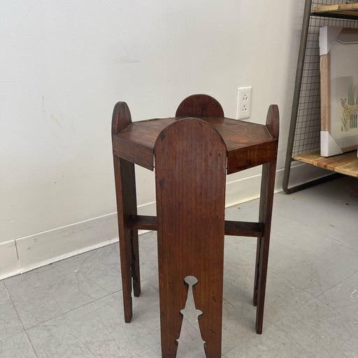 Vintage Handmade Carved Wood Petite Side Table.