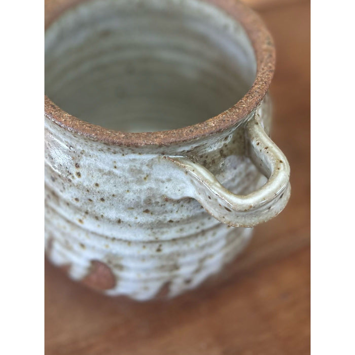 Vintage Handmade Mig with Unique Handle and Textured Glaze