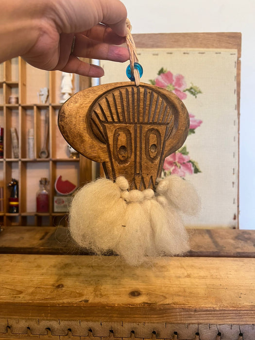 Vintage Handmade Walnut looker mask for Hanging.