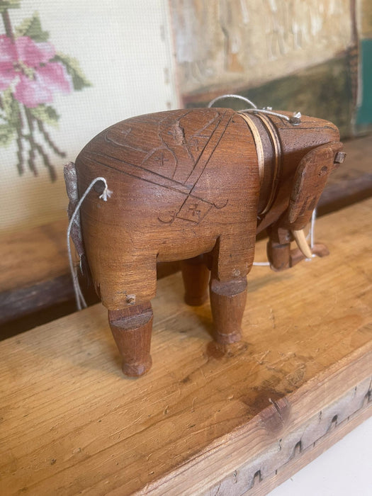 Vintage Handmade Wooden Elephant Marionette