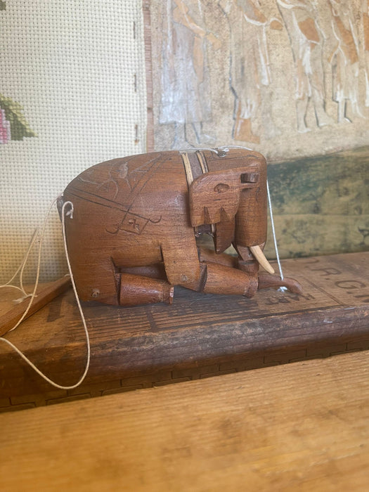Vintage Handmade Wooden Elephant Marionette