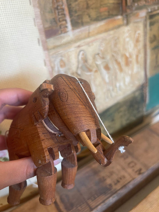 Vintage Handmade Wooden Elephant Marionette