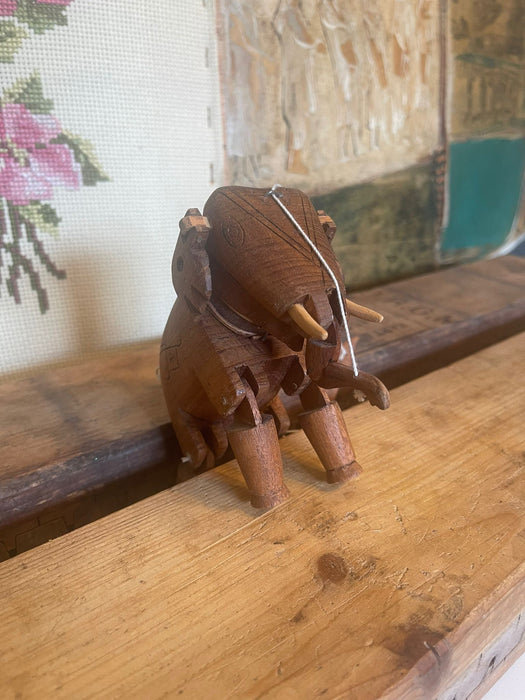 Vintage Handmade Wooden Elephant Marionette