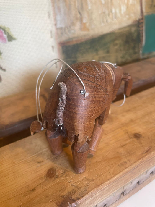 Vintage Handmade Wooden Elephant Marionette