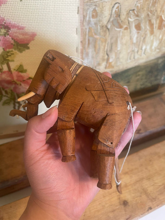 Vintage Handmade Wooden Elephant Marionette