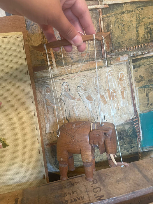 Vintage Handmade Wooden Elephant Marionette