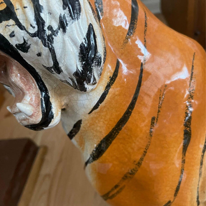 Vintage Italian Ceramic Tiger Statue Sculpture Mid Century Modern Hollywood Regency Style 1950's Stamped(Available by Online Purchase Only)