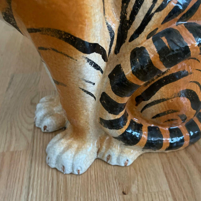 Vintage Italian Ceramic Tiger Statue Sculpture Mid Century Modern Hollywood Regency Style 1950's Stamped(Available by Online Purchase Only)