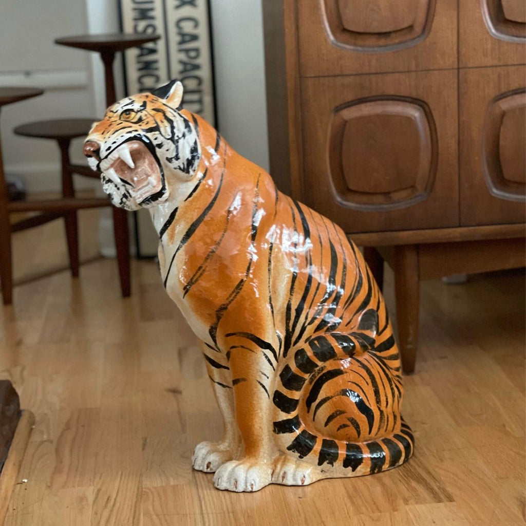 Vintage Large Italian Ceramic Sitting Tiger Statue (Online