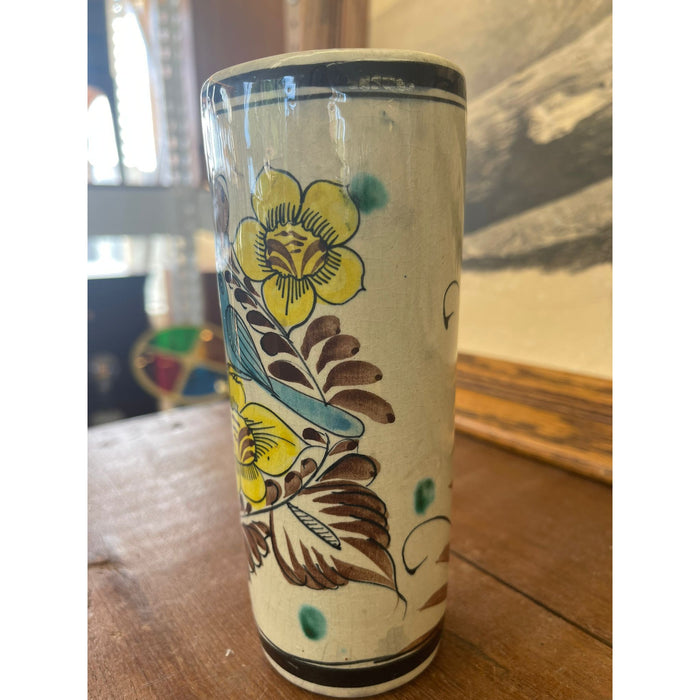 Vintage Ken Edwards Style Vase With Yellow Floral and Bird Motif