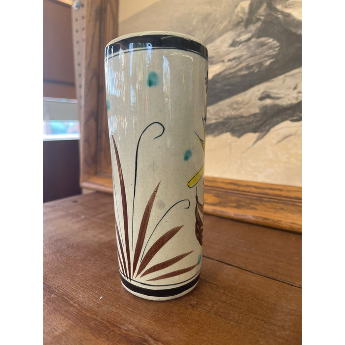 Vintage Ken Edwards Style Vase With Yellow Floral and Bird Motif