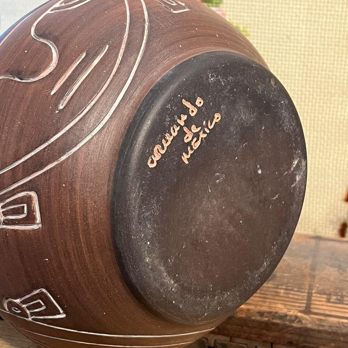 Vintage Leopoldo de Mexico Aztec Mayan Red Clay pottery folk art Vase ( Available by Online Purchase Only)