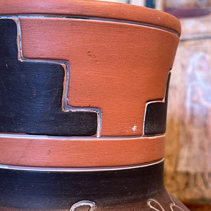 Vintage Leopoldo de Mexico Aztec Mayan Red Clay pottery folk art Vase ( Available by Online Purchase Only)