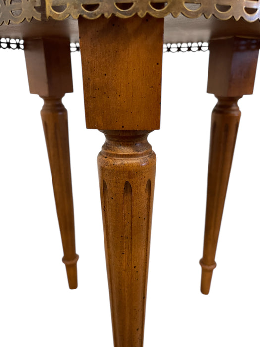 Vintage Marble Top Side Table Stand with Brass Finished Trim and Fluted Tapered Legs