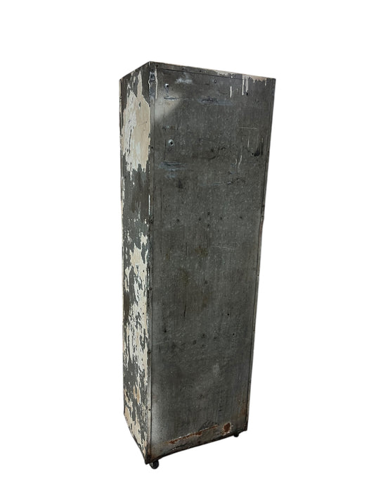 Vintage Metal Locker Cabinet 6 Lockers Fixed Shelves Latching Door on Casters (Available by online purchase only)