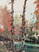 Vintage Mid-Century Impressionist Likely Oil Painting of Autumn Landscape with Lake and Birch Trees