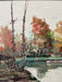 Vintage Mid-Century Impressionist Likely Oil Painting of Autumn Landscape with Lake and Birch Trees