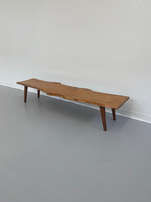 Vintage Mid-Century Live Edge Wood Bench with Tapered Legs