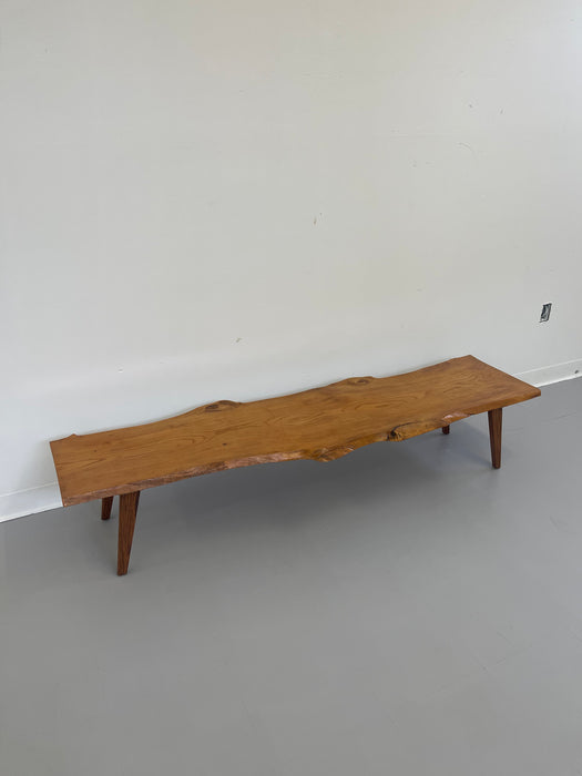 Vintage Mid-Century Live Edge Wood Bench with Tapered Legs