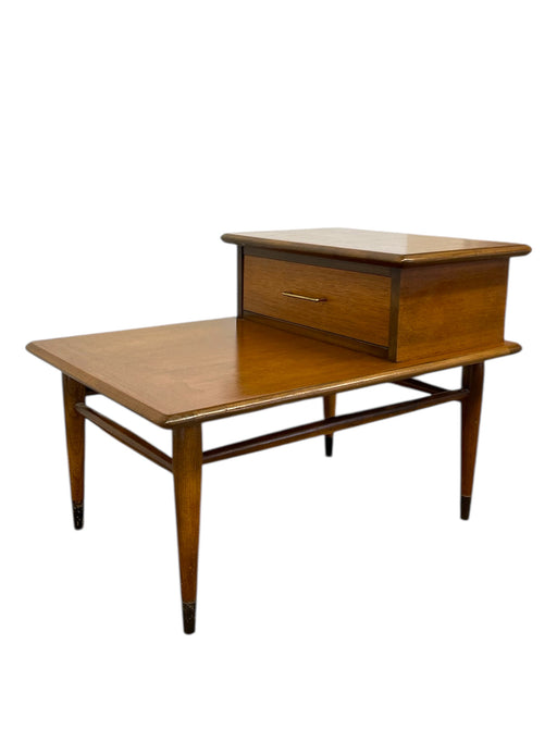 Vintage Mid-Century Modern 1-Drawer Walnut End Table by Lane with Wood Inlay and Tapered Legs