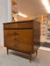 Vintage Mid Century Modern 3-Drawer Walnut Dreser with Original Handles & Brass Finished Metal Capped Tapered Legs