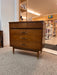 Vintage Mid Century Modern 3-Drawer Walnut Dreser with Original Handles & Brass Finished Metal Capped Tapered Legs