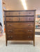 Vintage Mid Century Modern 5 Drawer Walnut Wood Dresser by Broyhill with Signature Star Inlays