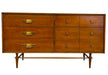 Vintage Mid-Century Modern 6-Drawer Walnut Dresser with Brass Toned Hardware