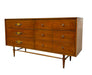 Vintage Mid-Century Modern 6-Drawer Walnut Dresser with Brass Toned Hardware