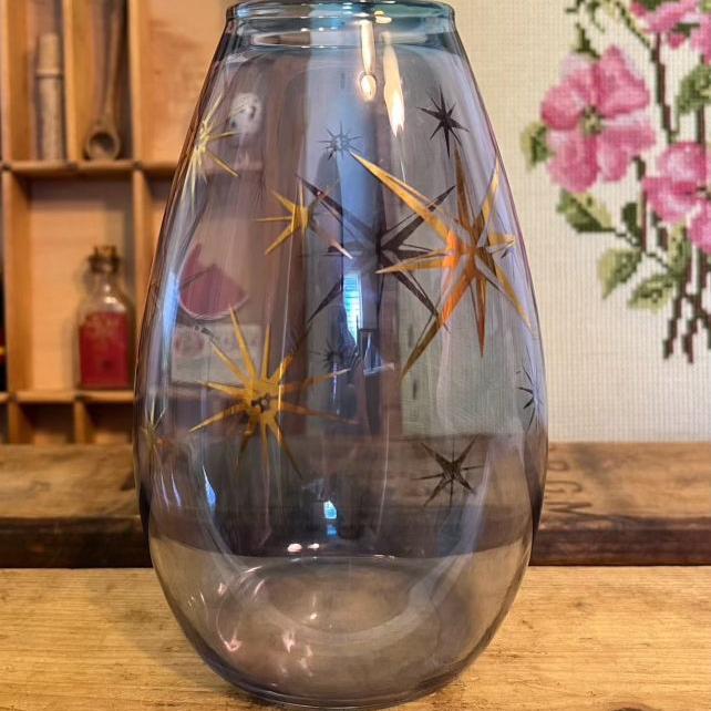 Vintage Mid Century Modern Blue Hand Blown Glass Atomic stars.possibly Bartlett and Collins.( online purchase only)