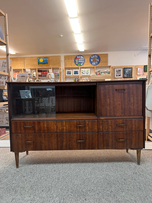 Vintage Mid Century Modern Credenza or Bar Cabinet Walnut Toned Wood UK Import.