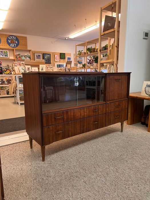 Vintage Mid Century Modern Credenza or Bar Cabinet Walnut Toned Wood UK Import.