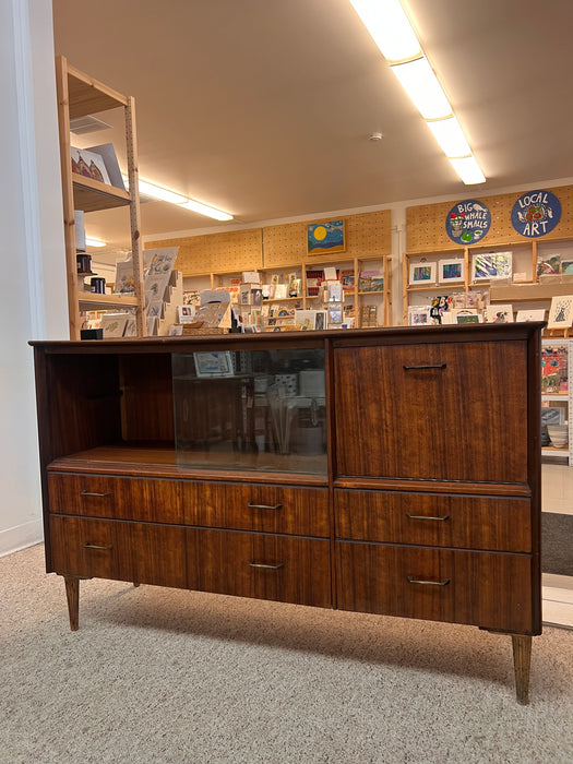 Vintage Mid Century Modern Credenza or Bar Cabinet Walnut Toned Wood UK Import.