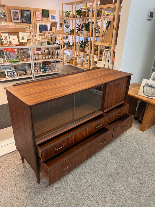 Vintage Mid Century Modern Credenza or Bar Cabinet Walnut Toned Wood UK Import.