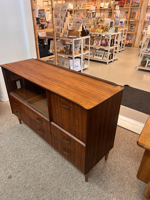 Vintage Mid Century Modern Credenza or Bar Cabinet Walnut Toned Wood UK Import.