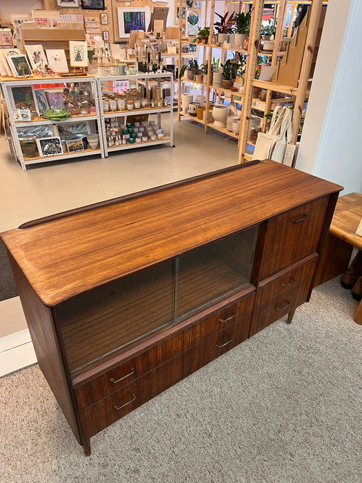 Vintage Mid Century Modern Credenza or Bar Cabinet Walnut Toned Wood UK Import.