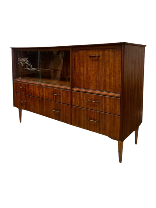 Vintage Mid Century Modern Credenza or Bar Cabinet Walnut Toned Wood UK Import.