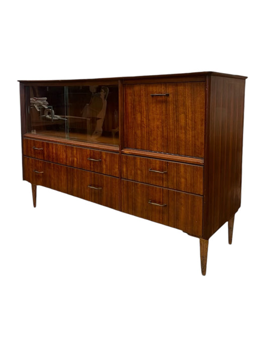 Vintage Mid Century Modern Credenza or Bar Cabinet Walnut Toned Wood UK Import.