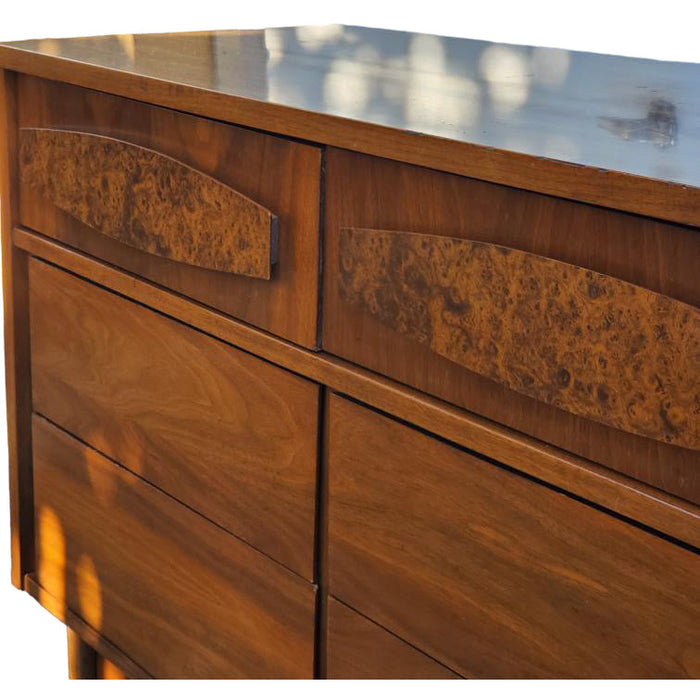 Vintage Mid Century Modern Dresser with Burl-wood Accents Dovetailed Drawers (Available for Online Purchase Only)