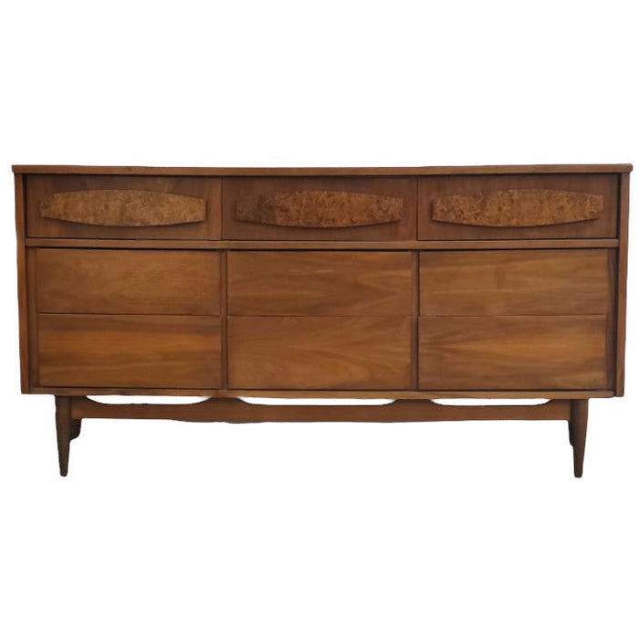 Vintage Mid Century Modern Dresser with Burl-wood Accents Dovetailed D —  Big Whale Consignment