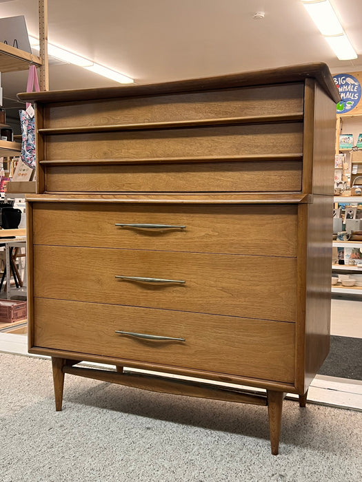 Vintage Mid Century Modern Five Drawer Solid Walnut Dresser by Kent Coffey Foreteller Line
