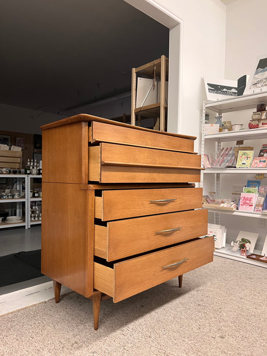 Vintage Mid Century Modern Five Drawer Solid Walnut Dresser by