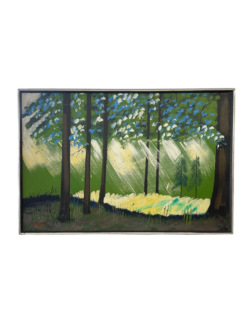 Vintage Mid-Century Modern Forest Landscape Painting,Signed - Large Original Acrylic on Board