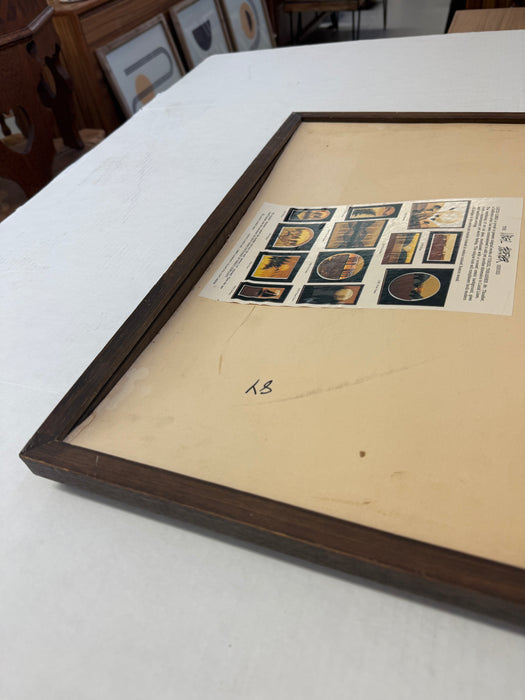 Vintage Mid Century Modern Framed Print - Sunset Gradient with Textured Wheat Silhouettes - Signed Art by Thrasher - Retro Wall Deco