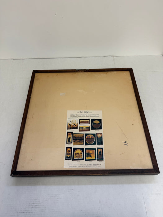 Vintage Mid Century Modern Framed Print - Sunset Gradient with Textured Wheat Silhouettes - Signed Art by Thrasher - Retro Wall Deco