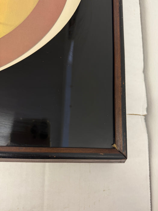 Vintage Mid Century Modern Framed Print - Sunset Gradient with Textured Wheat Silhouettes - Signed Art by Thrasher - Retro Wall Deco