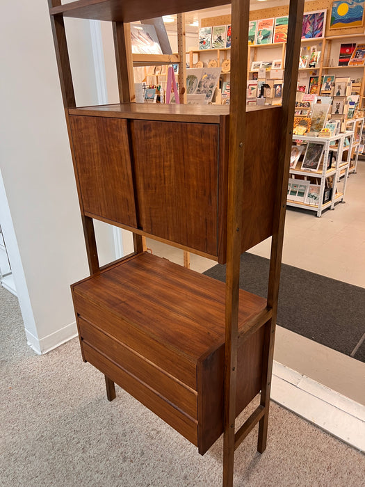 Vintage Mid Century Modern Free Standing Room Divider Wall Unit Cabinet with 3-Drawers and Finished Back