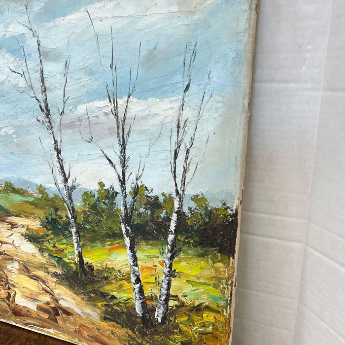 Vintage Mid Century Modern Signed Scenic Forest Nature Painting on Canvas.